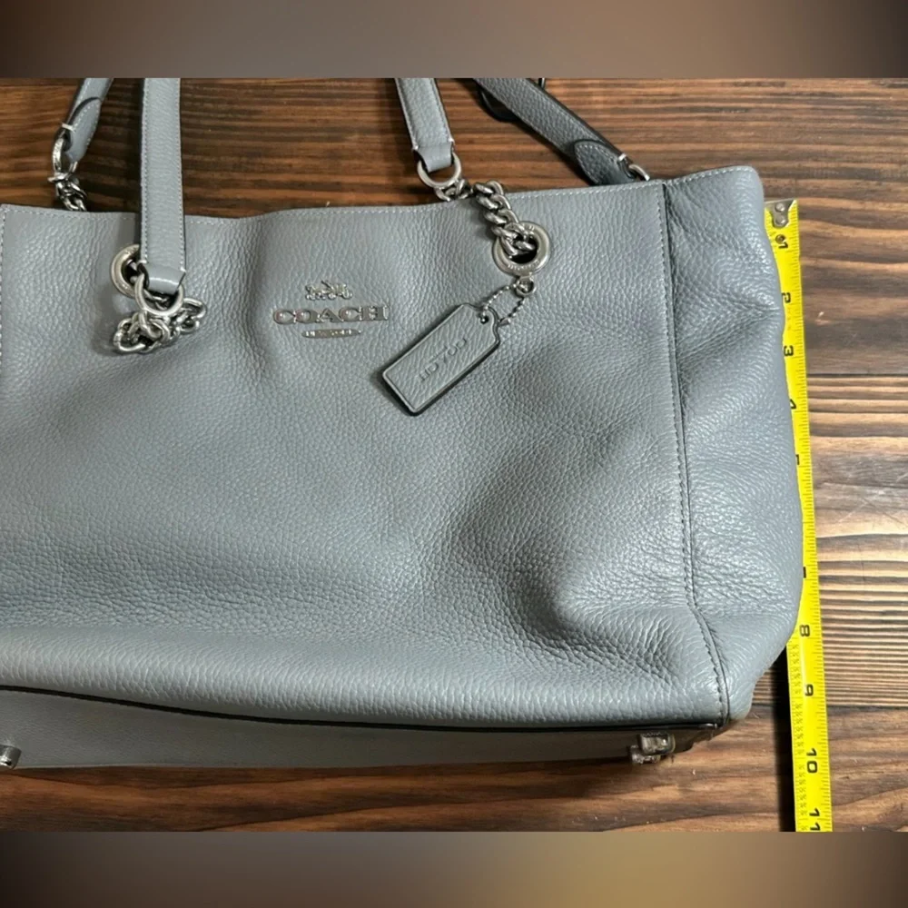 Coach Pebbled Leather Tote in Light Gray with Chain Handles